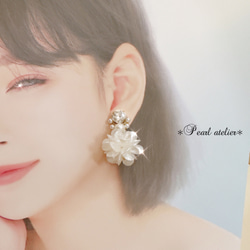 クリスタルビジュー♢シルキーホワイトパールballピアス✨ 6枚目の画像