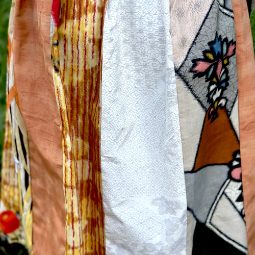 大正ロマン 紬と銘仙のパッチワークロングスカート 世界に1つの着物服