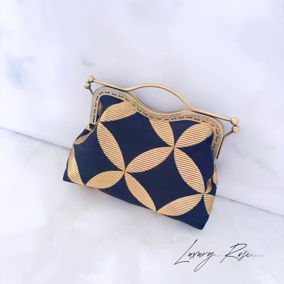 ラスト1♡作家物斉藤三才の大迫力な七宝柄黒金のみ粋なスタイリッシュデザイン煌めきお洒落な高級帯地バッグ　フォーマルバッグ 9枚目の画像