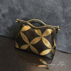 ラスト1♡作家物斉藤三才の大迫力な七宝柄黒金のみ粋なスタイリッシュデザイン煌めきお洒落な高級帯地バッグ　フォーマルバッグ 2枚目の画像