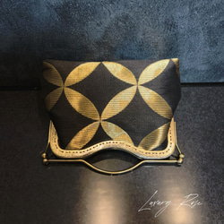 ラスト1♡作家物斉藤三才の大迫力な七宝柄黒金のみ粋なスタイリッシュデザイン煌めきお洒落な高級帯地バッグ　フォーマルバッグ 4枚目の画像