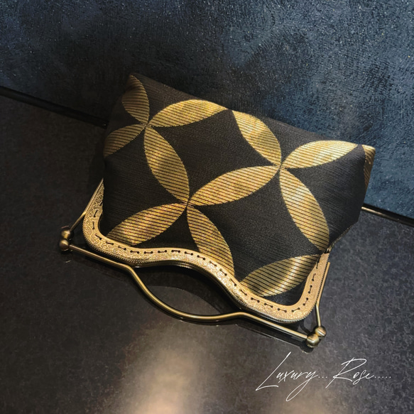 ラスト1♡作家物斉藤三才の大迫力な七宝柄黒金のみ粋なスタイリッシュデザイン煌めきお洒落な高級帯地バッグ　フォーマルバッグ 3枚目の画像