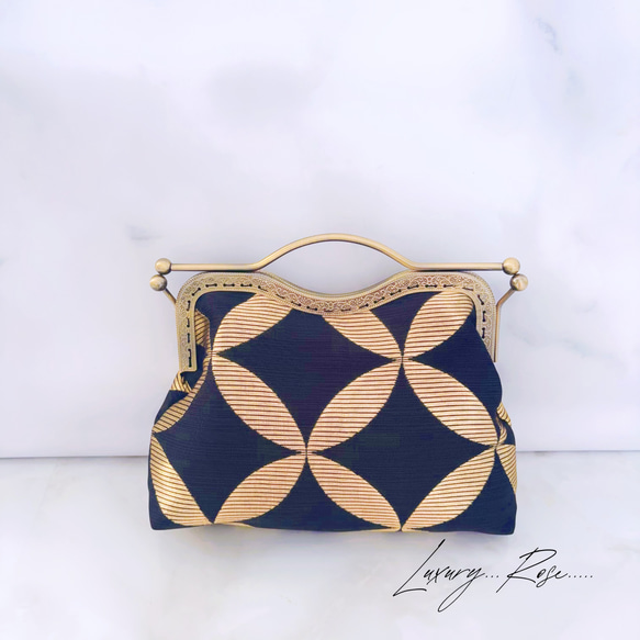 ラスト1♡作家物斉藤三才の大迫力な七宝柄黒金のみ粋なスタイリッシュデザイン煌めきお洒落な高級帯地バッグ　フォーマルバッグ 10枚目の画像