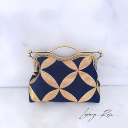 ラスト1♡作家物斉藤三才の大迫力な七宝柄黒金のみ粋なスタイリッシュデザイン煌めきお洒落な高級帯地バッグ　フォーマルバッグ 11枚目の画像