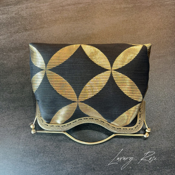 ラスト1♡作家物斉藤三才の大迫力な七宝柄黒金のみ粋なスタイリッシュデザイン煌めきお洒落な高級帯地バッグ　フォーマルバッグ 6枚目の画像