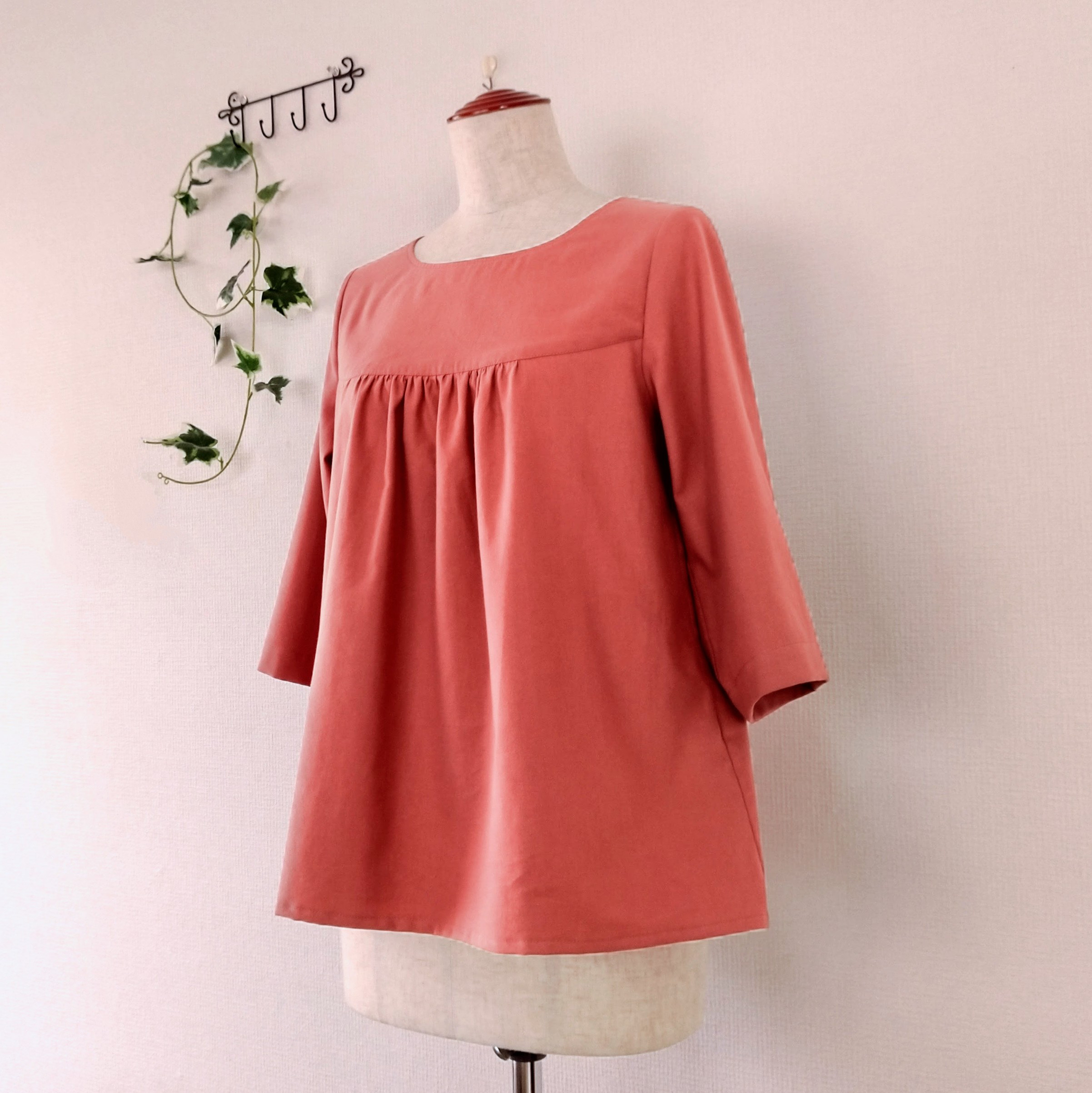 【送料無料】ピンクメイプル起毛コットンのスモックブラウス