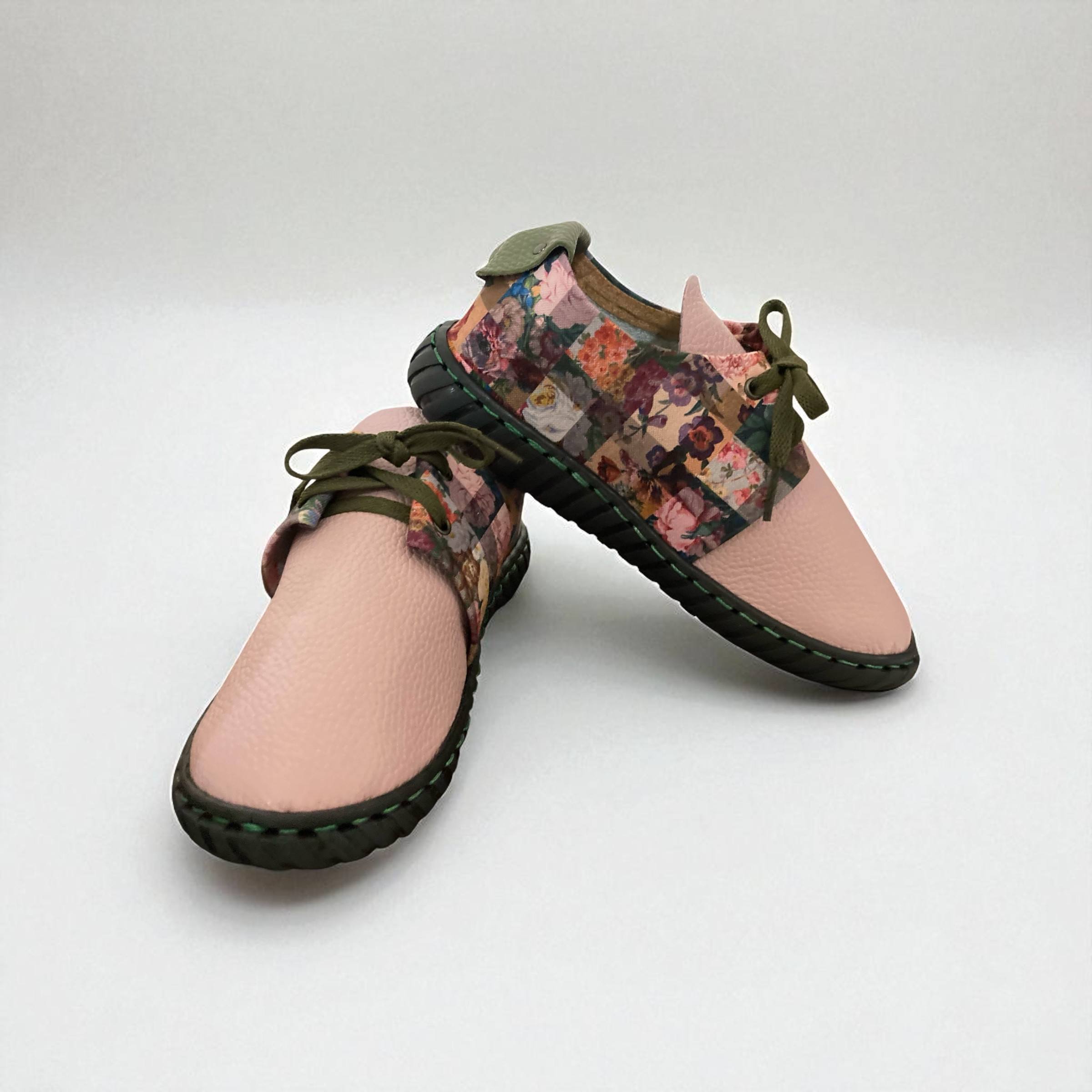 【ハンドメイド】リバティ柄×シュリンクレザー フラットシューズ