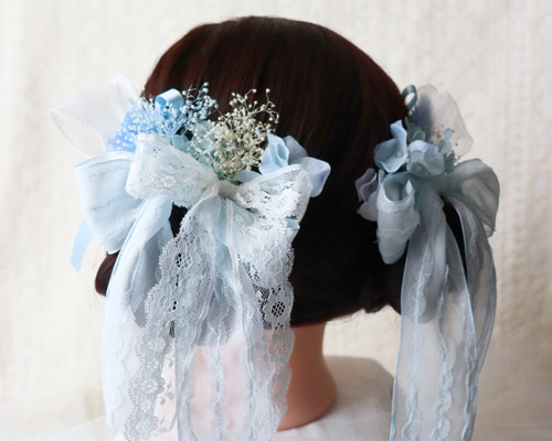 no.98 ハンドメイド　デニムとレースリボンのアンティーク調ヘアアクセサリー fe5197c410fde39d0eaa20075af729
