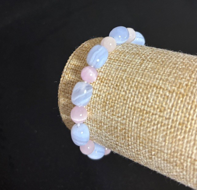 No.114　ブルーレースアゲート　＆　キャッツアイ　クンツァイト　ブレス