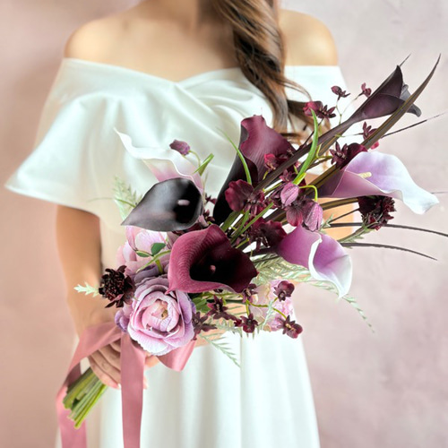 ウェディングブーケ ブートニアアーティフィシャルフラワー　ピンク　紫　ボルドー ウェディングブーケ ブートニアアーティフィシャルフラワー ピンク 紫