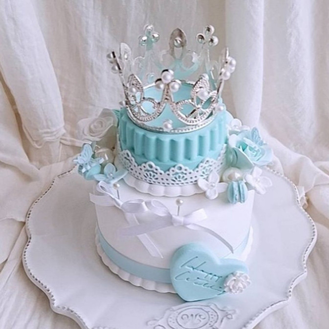 クレイケーキ　リングピロー　クラウン　ミントブルー