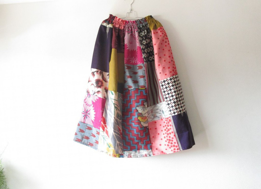 ☆銘仙着物ミディロングスカート☆パッチワーク♪/31ks045
