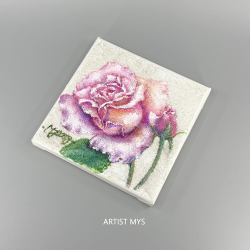 バラの原画｜明るいアクリル絵 15×15cm｜インテリアアート MYS-084