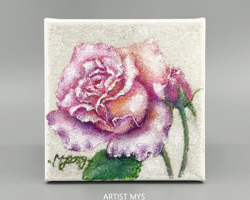 バラの原画｜明るいアクリル絵 15×15cm｜インテリアアート MYS-084
