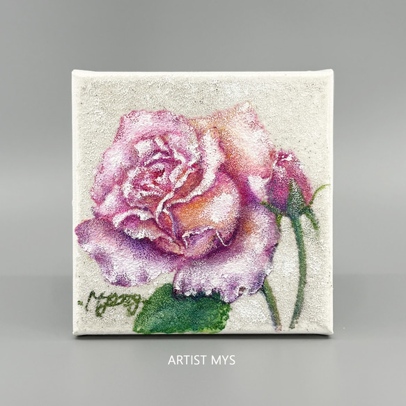 バラの原画｜明るいアクリル絵 15×15cm｜インテリアアート MYS-084