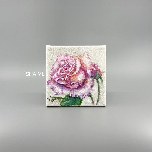 バラの原画｜明るいアクリル絵 15×15cm｜インテリアアート MYS-084