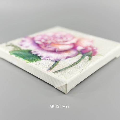 バラの原画｜明るいアクリル絵 15×15cm｜インテリアアート MYS-084