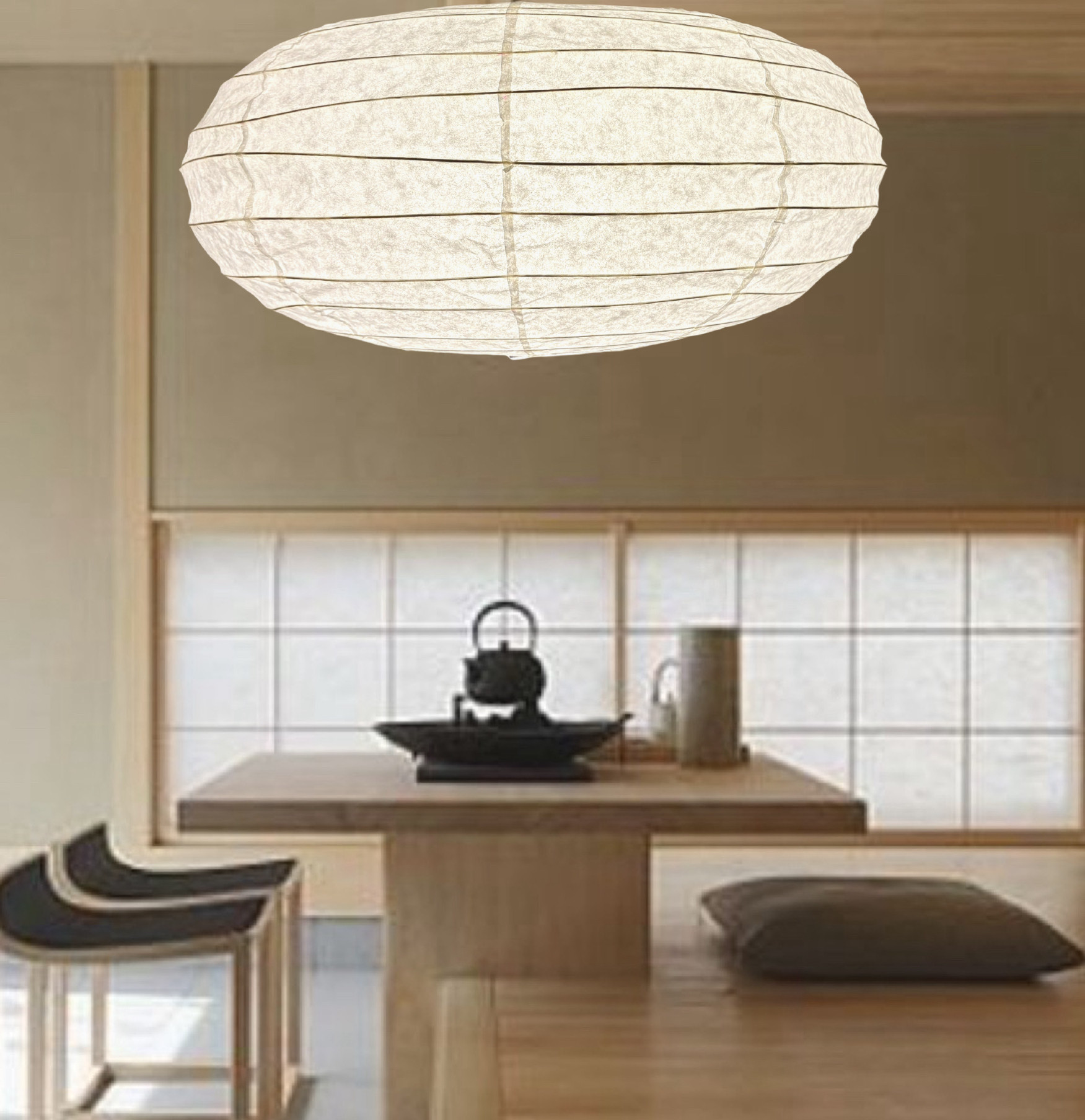 岐阜径60㎝楕円和紙提灯2灯灯具提灯照明ペンダント