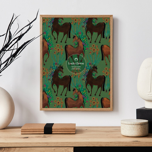 ラッキーホース/テキスタイル(午年/2026干支)馬》A4インテリアポスター