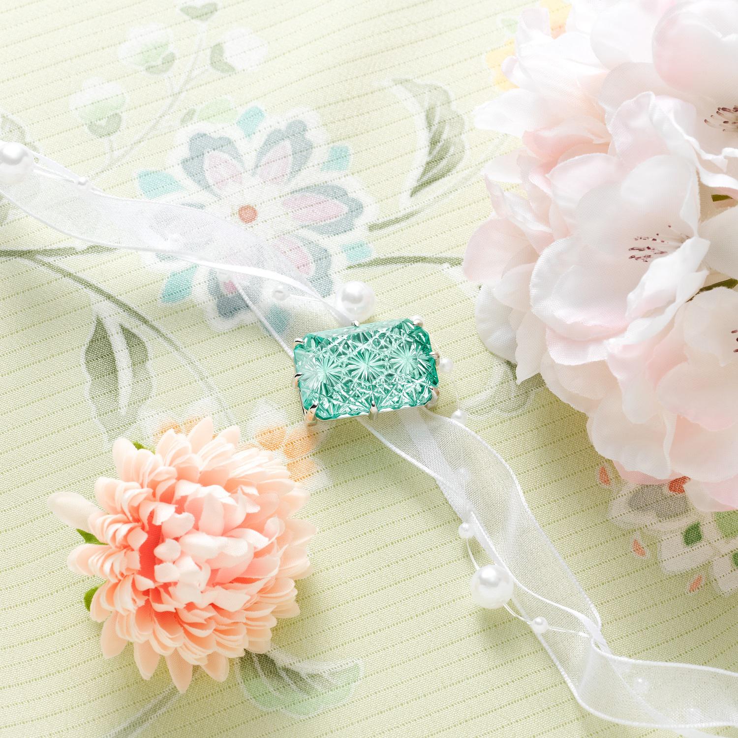 KILIKO　JEWELRY（東京切子）帯留め　"Mirrors”　星姫　ピーコックグリーン