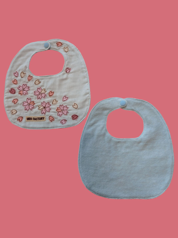 桜-SAKURA-のアップリケベビースタイ2枚セット｜9色から選べる｜ガーゼ×パイル｜ベビーギフトにおすすめ 5枚目の画像