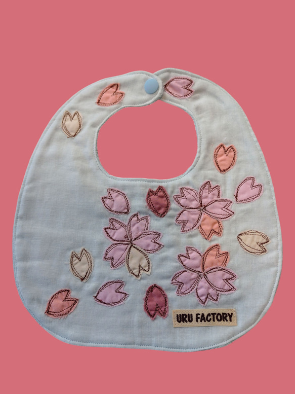 桜-SAKURA-のアップリケベビースタイ2枚セット｜9色から選べる｜ガーゼ×パイル｜ベビーギフトにおすすめ 4枚目の画像