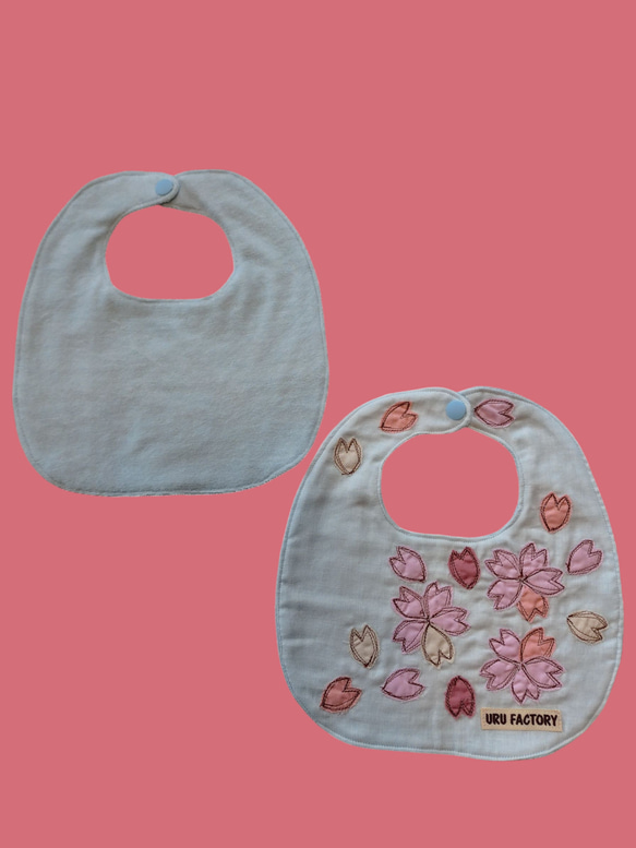 桜-SAKURA-のアップリケベビースタイ2枚セット｜9色から選べる｜ガーゼ×パイル｜ベビーギフトにおすすめ 6枚目の画像