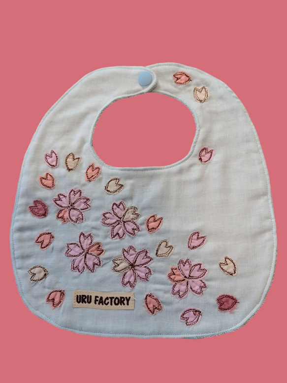 桜-SAKURA-のアップリケベビースタイ2枚セット｜9色から選べる｜ガーゼ×パイル｜ベビーギフトにおすすめ 3枚目の画像