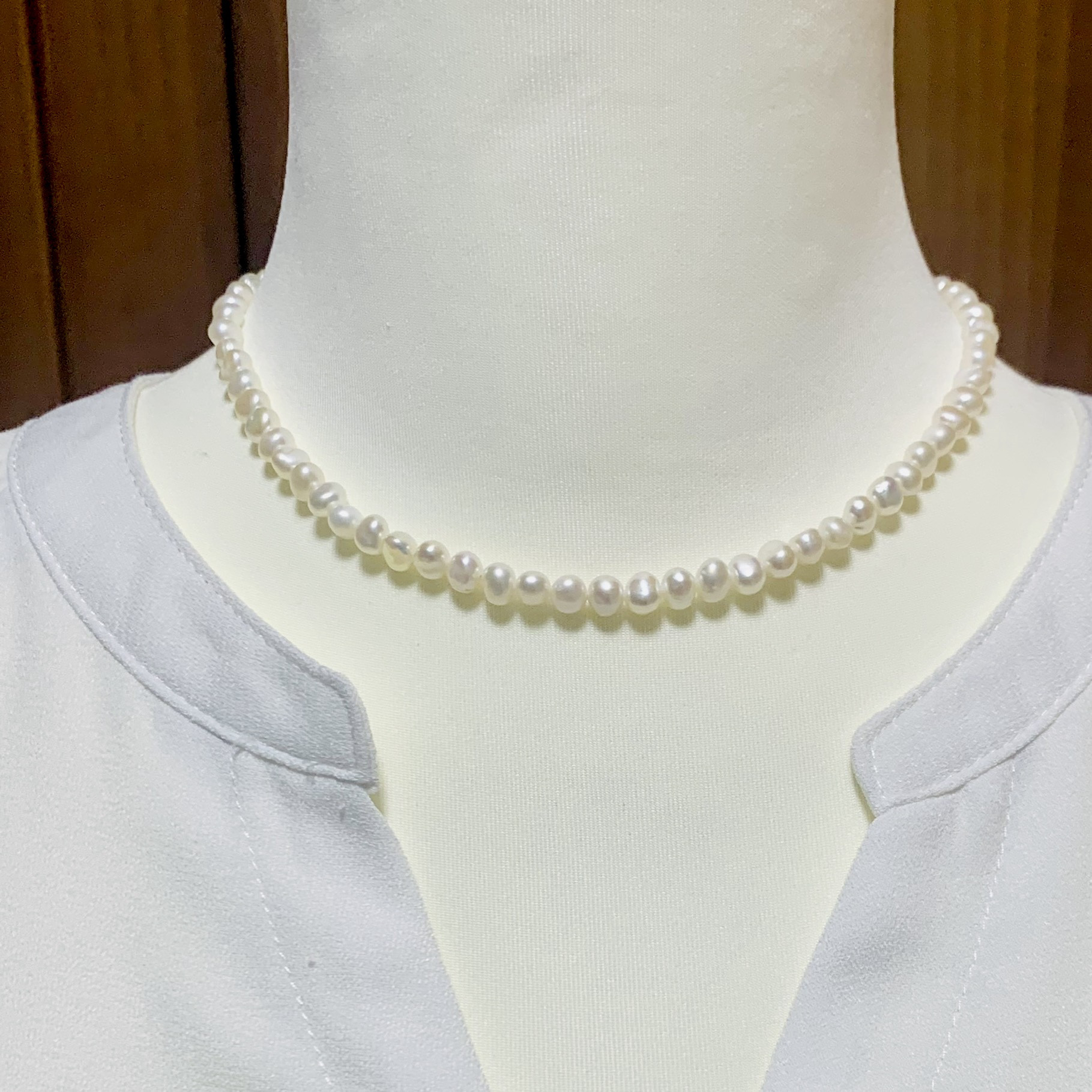 淡水パールネックレス　バロックパール　淡水真珠　バロック6mm   37.5+5cm  シンプル　ミニマム　パーティー