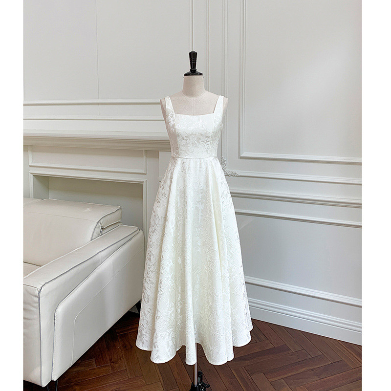 ドレス ウェディングドレス ロング丈 ノースリーブ 白 韓国風 パーティー 前撮り お呼ばれ A7504