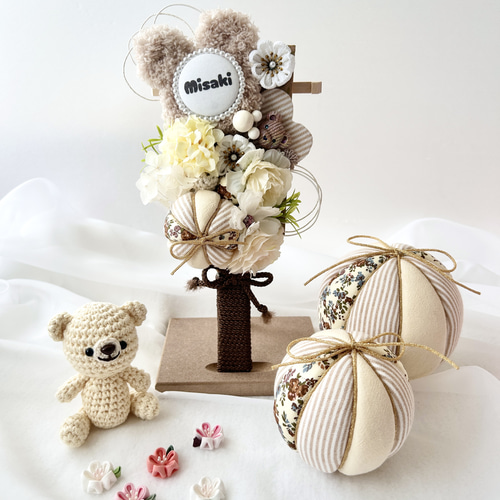 くまの羽子板】羽子板 名前入り ミニ羽子板と手毬セット 100日祝い