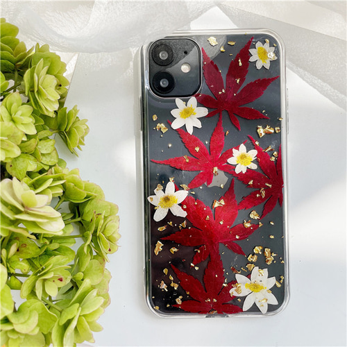 紅葉ケース iPhone17Pro・Xperia10VI・GalaxyS25ケース 押し花