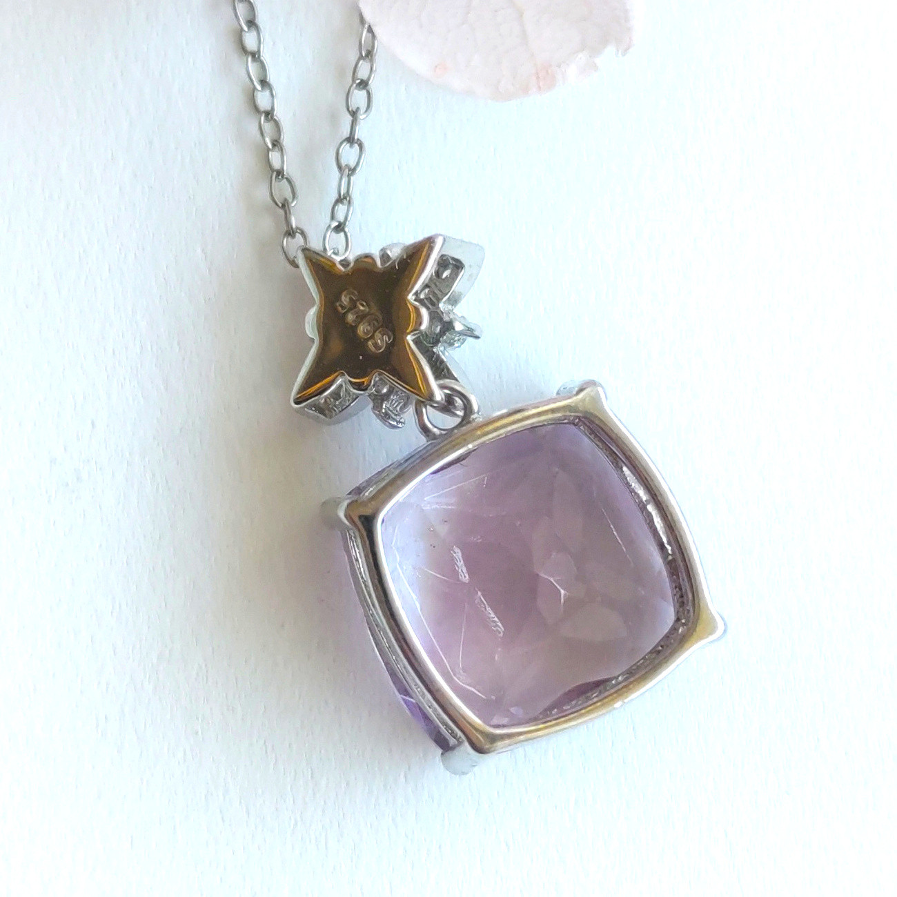 大き目！ ピンクアメジスト 天然石 星形 バチカン ネックレス Ｓ925 12×12㎜