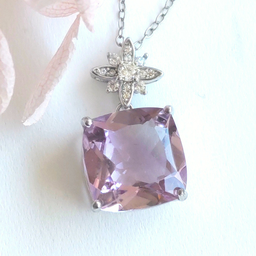 大き目！ ピンクアメジスト 天然石 星形 バチカン ネックレス Ｓ925 12×12㎜