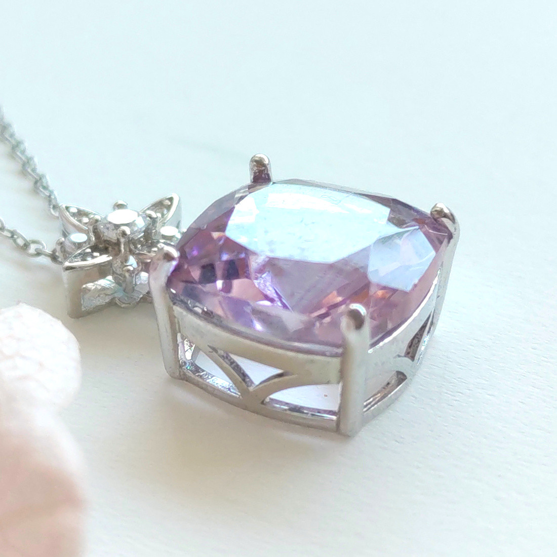 大き目！ ピンクアメジスト 天然石 星形 バチカン ネックレス Ｓ925 12×12㎜