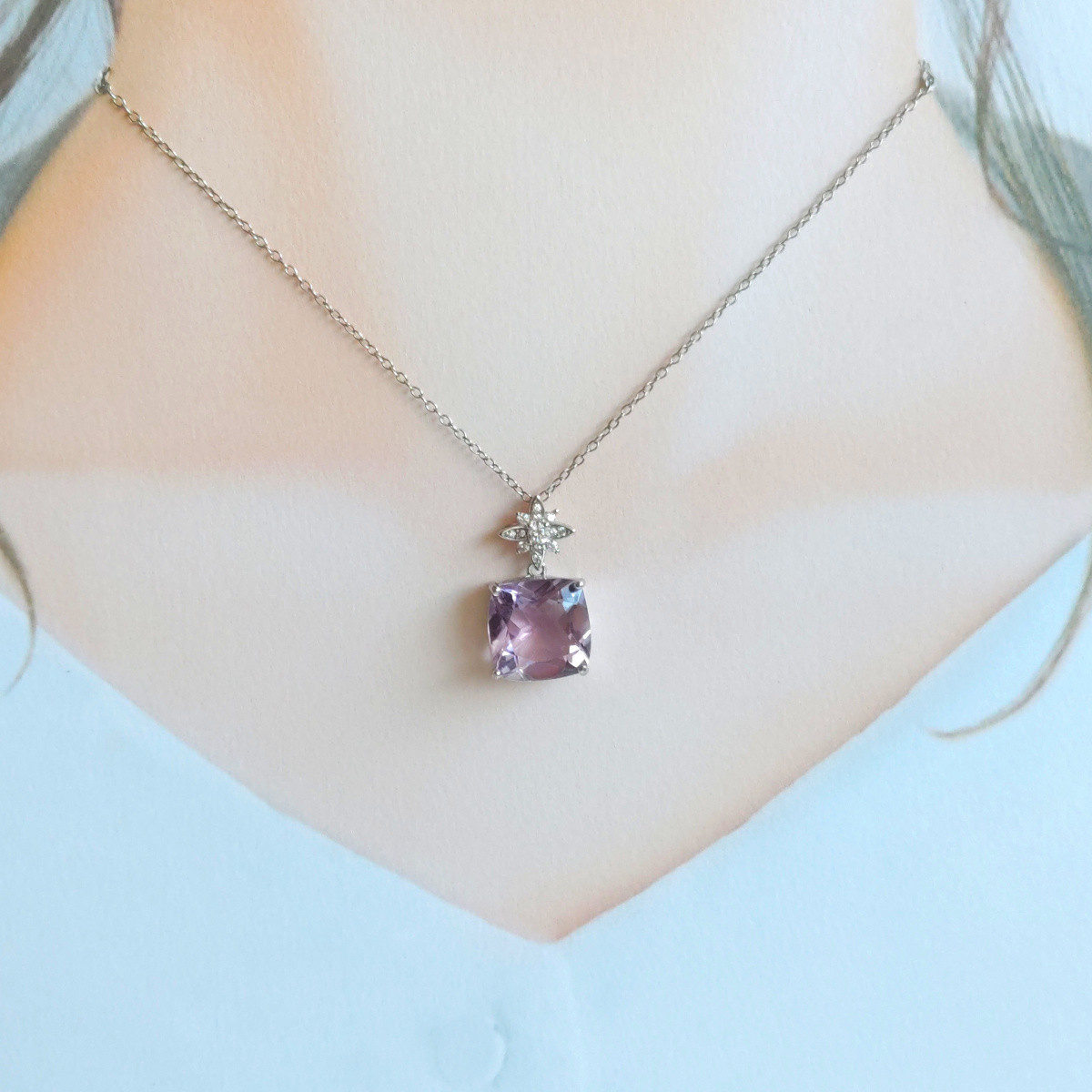 大き目！ ピンクアメジスト 天然石 星形 バチカン ネックレス Ｓ925 12×12㎜