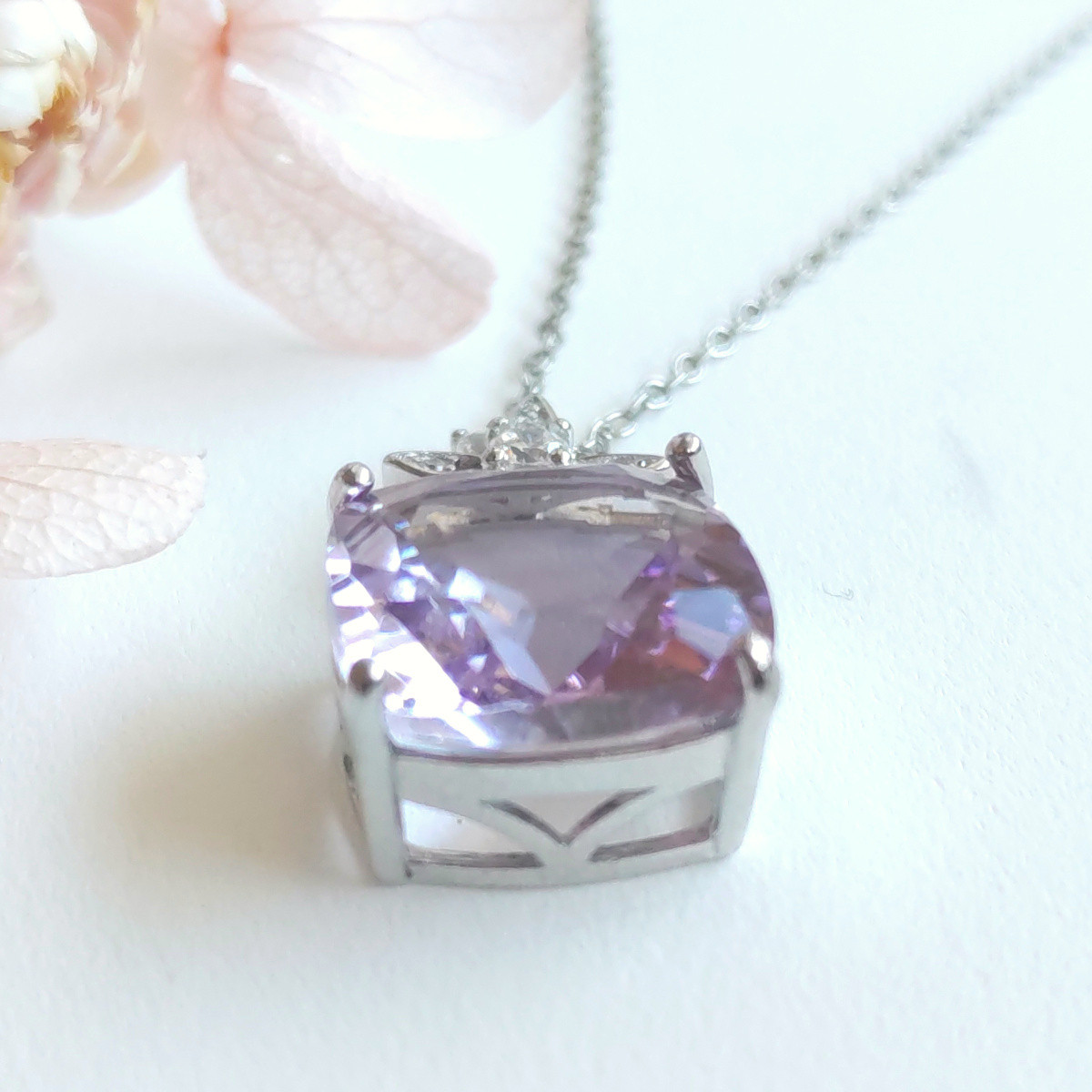 大き目！ ピンクアメジスト 天然石 星形 バチカン ネックレス Ｓ925 12×12㎜