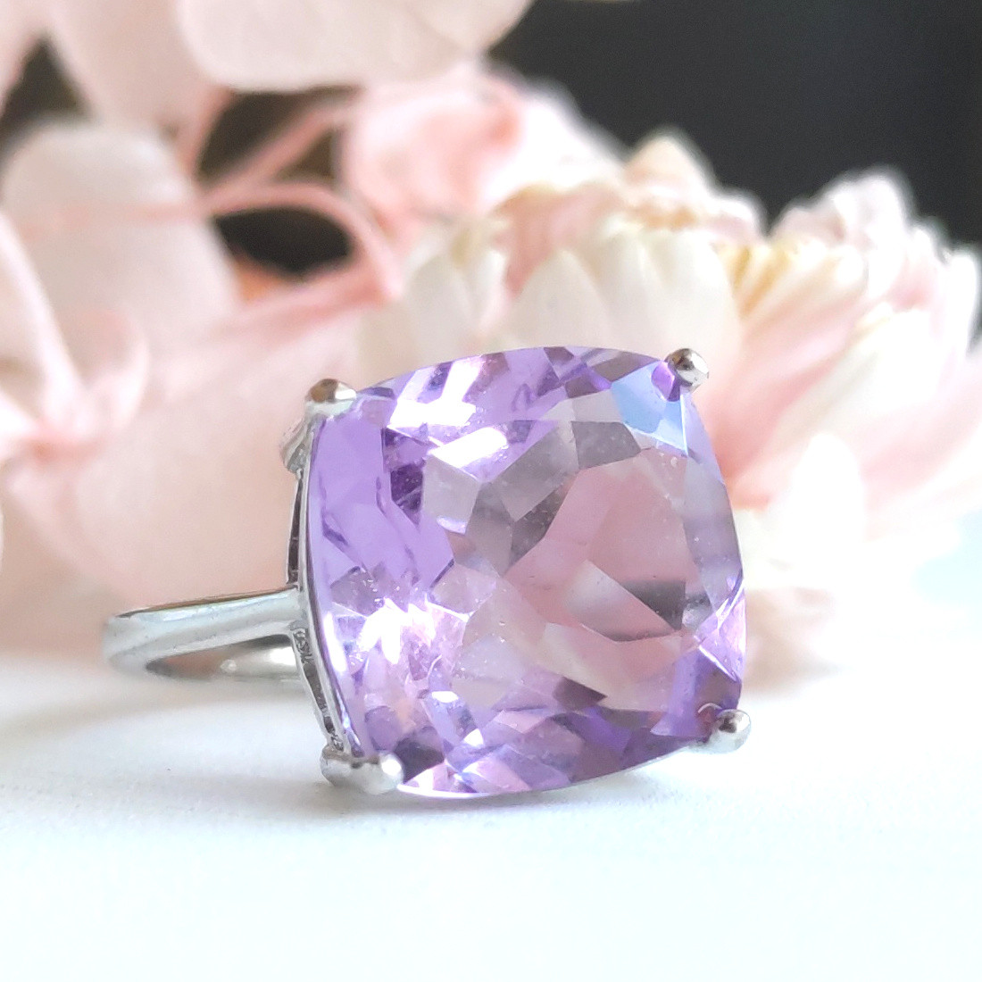 かなり大き目！ピンクアメジスト 天然石 リング(スクエア) Ｓ925 12×12㎜