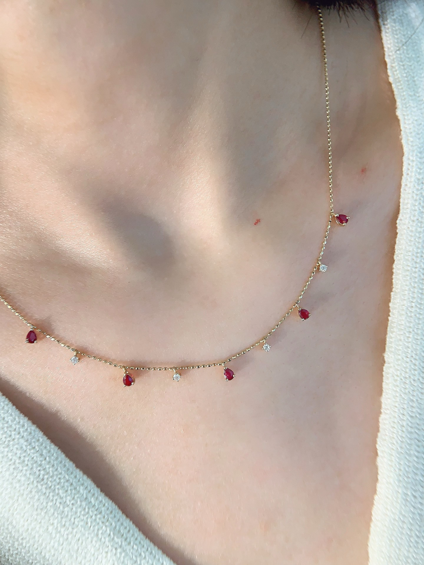 天然ダイヤモンド付きルビーネックレスk18 3301