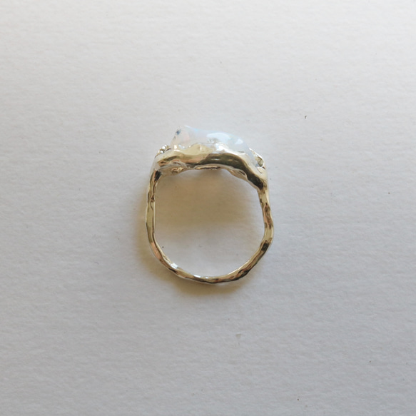 (獨一無二，925銀) 巴洛克蛋白石銀戒指 (16*6毫米，尺寸13) 第4張的照片