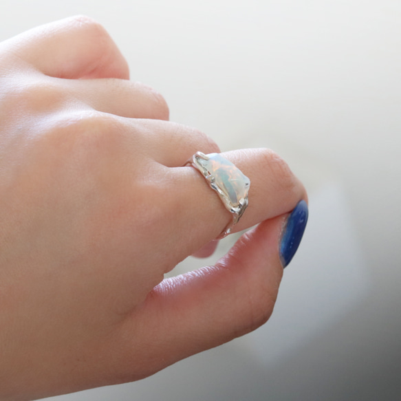 (獨一無二，925銀) 巴洛克蛋白石銀戒指 (16*6毫米，尺寸13) 第5張的照片