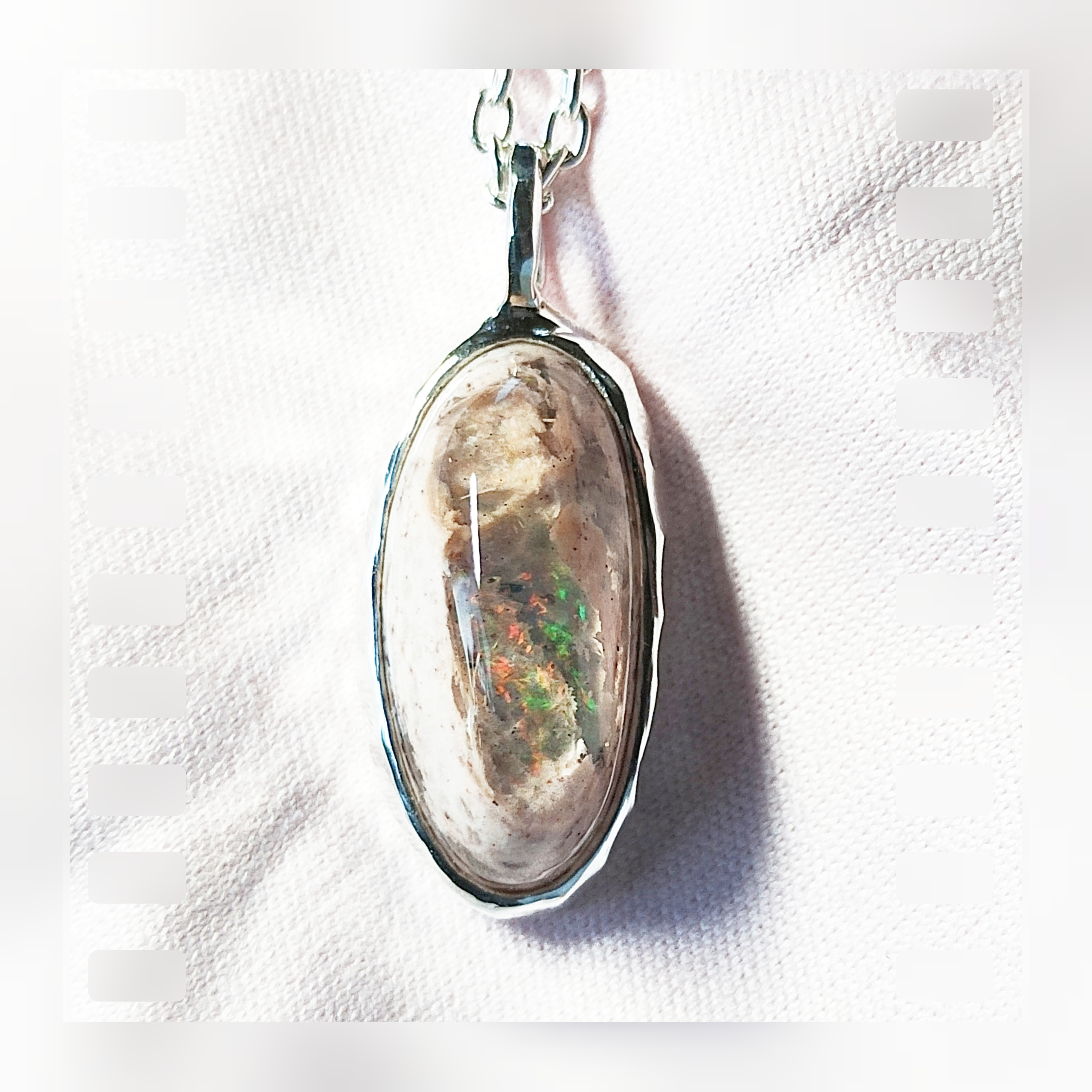 カンテラオパール×純銀の槌目模様ネックレス