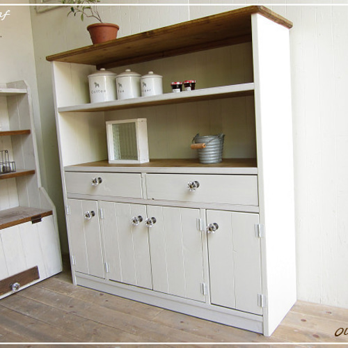 サイズ、デザインオーダー可！4扉2引出キャビネット無垢シャビー