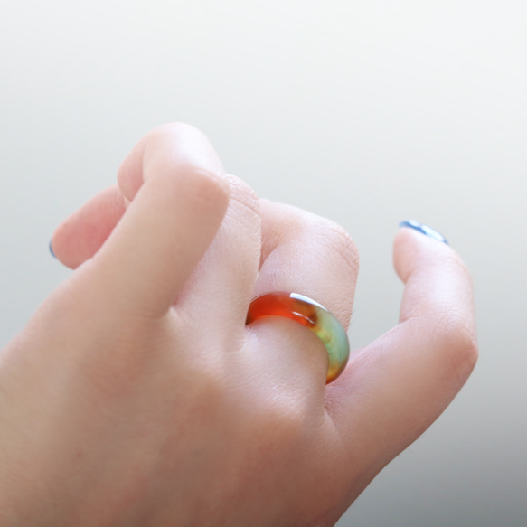 （獨一無二）大理石玉髓空心戒指（13 號） 第3張的照片