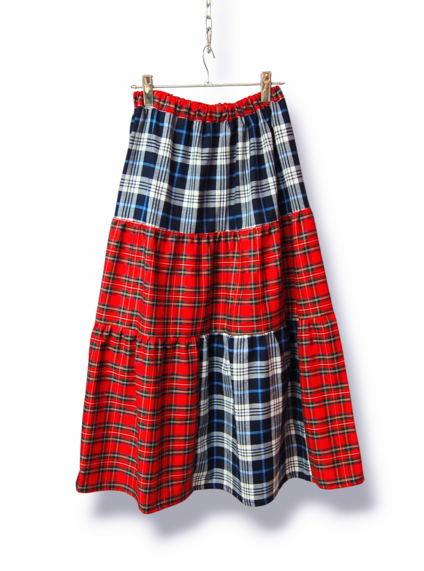 タータンチェック　コットンティアードロングスカート