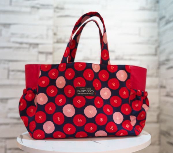 赤両プリントサイドポケットトートバッグ　200004