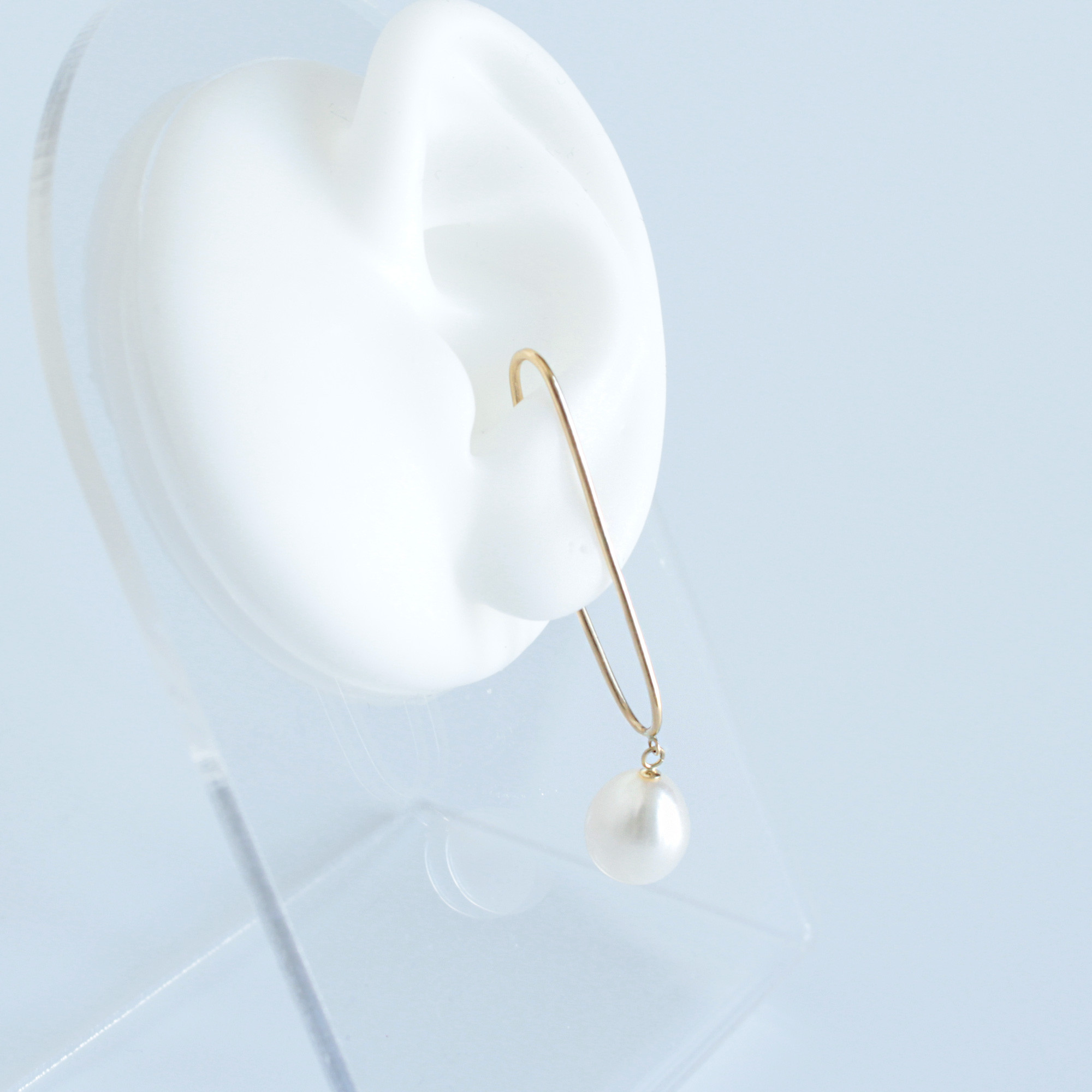 K10 10金 パール 大粒 チェーン イヤーカフ シンプル / Clip pearl earcuff L