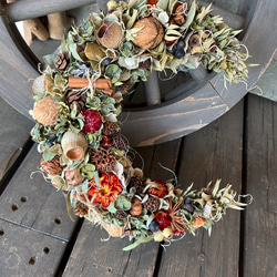 秋の実りの三日月リース★ドライフラワーリース★ハロウィンリース 4枚目の画像