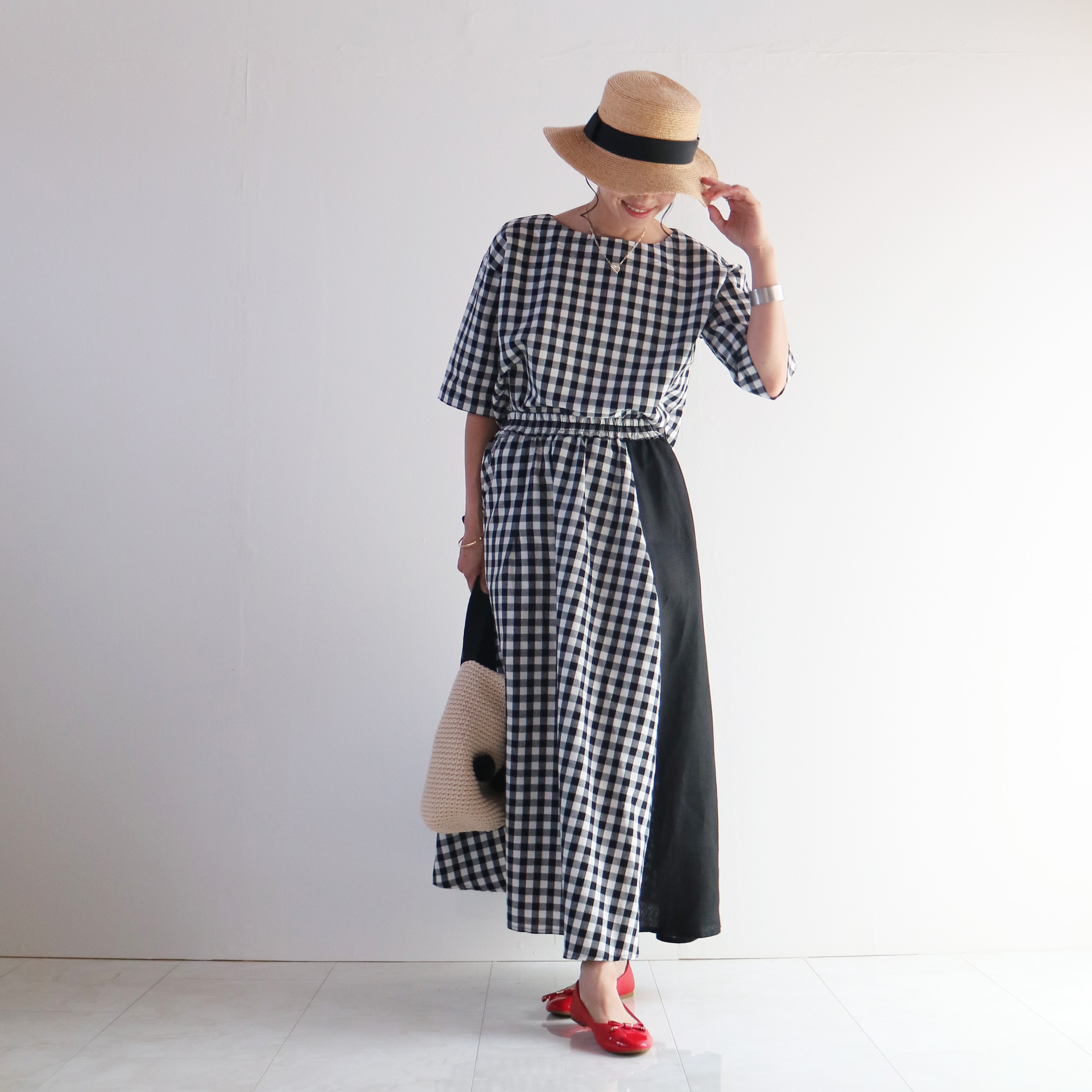 New抜け感【モノトーン】ギンガム×ブラック配色リラックスセット♡