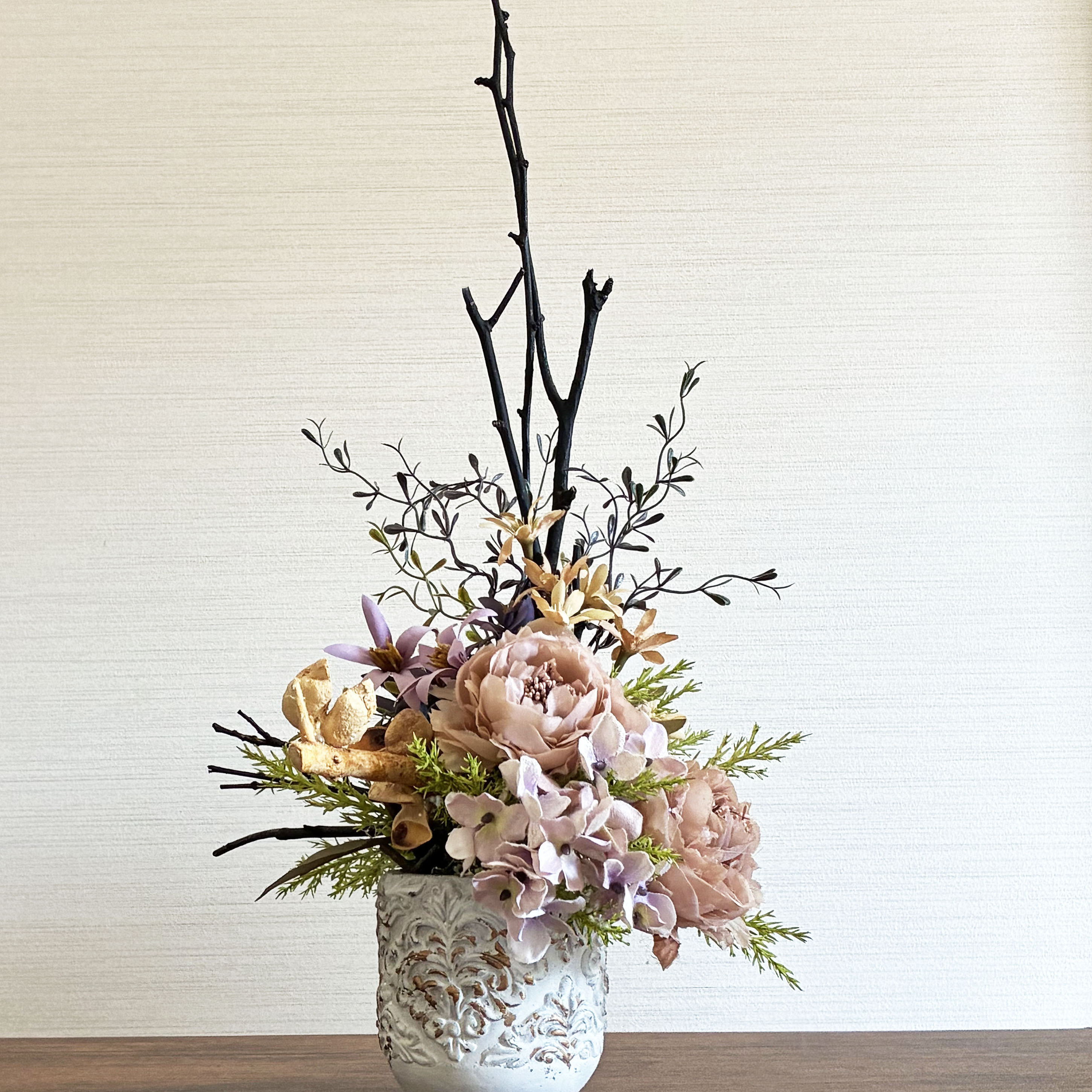 ナチュラルアートフラワーアレンジメント 秋冬新作2025 テーブルフラワーauta-08 アートフラワーアレンジメント